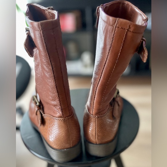NEVER WORN Naturalizer Genna Leather Zip-Up Midcalf Moto Boot in Cider Spice - Picture 4 of 11